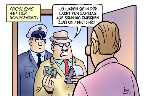 Cartoon: Sommerzeit 2015 (medium) by Harm Bengen tagged sommerzeit,uhrzeitumstellung,zeitumstellung,stunde,uhr,polizei,alibi,harm,bengen,cartoon,karikatur,sommerzeit,uhrzeitumstellung,zeitumstellung,stunde,uhr,polizei,alibi,harm,bengen,cartoon,karikatur