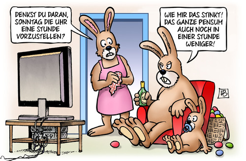 Cartoon: Sommerzeit 2016 (medium) by Harm Bengen tagged ostern,arbeit,osterhase,tv,pensum,sommerzeit,verkuerzung,zeitumstellung,harm,bengen,cartoon,karikatur,ostern,arbeit,osterhase,tv,pensum,sommerzeit,verkuerzung,zeitumstellung,harm,bengen,cartoon,karikatur