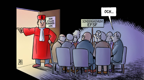 Cartoon: Sondergremium EFSF (medium) by Harm Bengen tagged bundesverfassungsgericht,bvg,schulden,euro,hilfe,steuern,geld,urteil,entscheidung,schaeuble,merkel,bundestag,abstimmungs,rettungspaket,griechenland,efsf,sondergremium,efsf,griechenland,sondergremium,rettungspaket,abstimmungs,merkel,schäuble,geld,euro,schulden,bvg,bundesverfassungsgericht