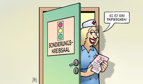 Cartoon: Sondierungsgeburt (medium) by Harm Bengen tagged papierchen,krankenschwester,geburt,kreißsaal,tuer,sondierungen,ampel,wahlsieger,bundesregierung,koalition,harm,bengen,cartoon,karikatur,papierchen,krankenschwester,geburt,kreißsaal,tuer,sondierungen,ampel,wahlsieger,bundesregierung,koalition,harm,bengen,cartoon,karikatur