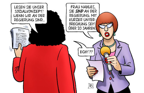 Cartoon: Soziale SPD (medium) by Harm Bengen tagged sozialkonzept,spd,regierung,nahles,regierungszeit,interview,harm,bengen,cartoon,karikatur,sozialkonzept,spd,regierung,nahles,regierungszeit,interview,harm,bengen,cartoon,karikatur