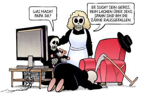 Cartoon: Spahn und Tod (medium) by Harm Bengen tagged papa,tod,sense,gebiss,lachen,gesundheitsminister,jens,spahn,zähne,krebs,medizin,harm,bengen,cartoon,karikatur,papa,tod,sense,gebiss,lachen,gesundheitsminister,jens,spahn,zähne,krebs,medizin,harm,bengen,cartoon,karikatur