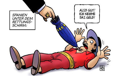 Cartoon: Spaniens Hilferuf (medium) by Harm Bengen tagged wirtschaft,schulden,konjunktur,krise,euro,europa,spanien,efsf,rettungsschirm,banken,bankenrettung,finanzen,ezb,iwf,eu,wirtschaft,schulden,konjunktur,europa,spanien,efsf,rettungsschirm