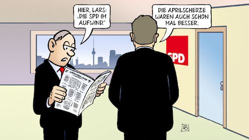 Cartoon: SPD-Aprilscherze (medium) by Harm Bengen tagged lars,klingbeil,umfragen,wahlen,zeitung,lesen,spd,aufwind,berlin,aprilscherze,harm,bengen,cartoon,karikatur,lars,klingbeil,umfragen,wahlen,zeitung,lesen,spd,aufwind,berlin,aprilscherze,harm,bengen,cartoon,karikatur