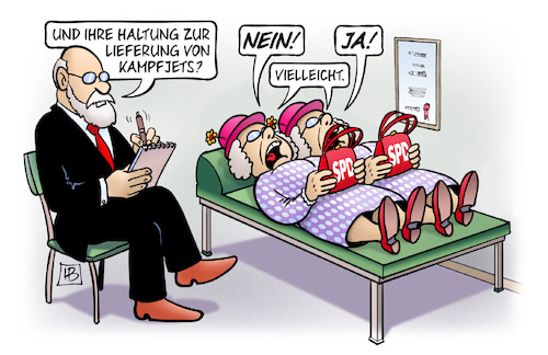 Cartoon: SPD und Kampfflugzeuge (medium) by Harm Bengen tagged waffenlieferungen,lieferung,kampfflugzeuge,kampfjets,spd,psychologe,psychiater,schizophren,krieg,ukraine,russland,harm,bengen,cartoon,karikatur,waffenlieferungen,lieferung,kampfflugzeuge,kampfjets,spd,psychologe,psychiater,schizophren,krieg,ukraine,russland,harm,bengen,cartoon,karikatur