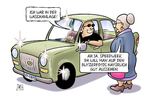 Cartoon: Speedweek (medium) by Harm Bengen tagged kfz,susemil,waschanlage,speedweek,raser,blitzmarathon,blitzerfotos,glanz,harm,bengen,cartoon,karikatur,kfz,susemil,waschanlage,speedweek,raser,blitzmarathon,blitzerfotos,glanz,harm,bengen,cartoon,karikatur