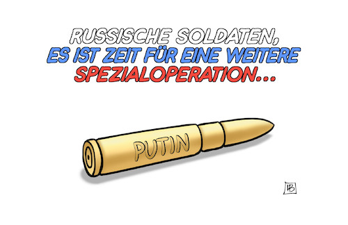 Cartoon: Spezialoperation (medium) by Harm Bengen tagged russische,soldaten,spezialoperation,patrone,putin,russland,ukraine,krieg,einmarsch,angriff,harm,bengen,cartoon,karikatur,russische,soldaten,spezialoperation,patrone,putin,russland,ukraine,krieg,einmarsch,angriff,harm,bengen,cartoon,karikatur