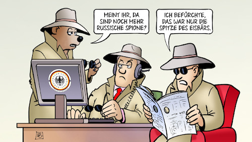 Cartoon: Spitze des Eisbärs (medium) by Harm Bengen tagged bnd,spitze,eisbär,eisberg,spionieren,sabotage,verhaftung,bär,russland,spionage,spione,harm,bengen,cartoon,karikatur,bnd,spitze,eisbär,eisberg,spionieren,sabotage,verhaftung,bär,russland,spionage,spione,harm,bengen,cartoon,karikatur