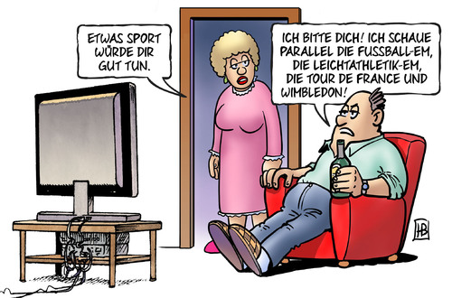 Cartoon: Sport satt (medium) by Harm Bengen tagged sport,tv,mann,frau,parallel,fussball,em,europameisterschaft,leichtathletik,tour,de,france,wimbledon,tennis,faul,unsportlich,harm,bengen,cartoon,karikatur,sport,tv,mann,frau,parallel,fussball,em,europameisterschaft,leichtathletik,tour,de,france,wimbledon,tennis,faul,unsportlich,harm,bengen,cartoon,karikatur