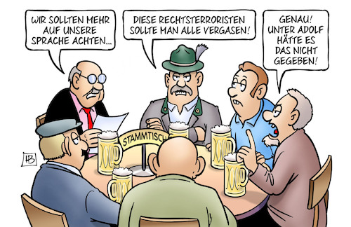 Cartoon: Sprachvergiftung (medium) by Harm Bengen tagged sprachvergiftung,sprache,vergasen,adolf,stammtisch,rechtsterroristen,rechtsterror,nazis,anschlag,halle,antisemitisch,antisemitismus,judenhass,waffen,sprengstoff,untergrund,harm,bengen,cartoon,karikatur,sprachvergiftung,sprache,vergasen,adolf,stammtisch,rechtsterroristen,rechtsterror,nazis,anschlag,halle,antisemitisch,antisemitismus,judenhass,waffen,sprengstoff,untergrund,harm,bengen,cartoon,karikatur