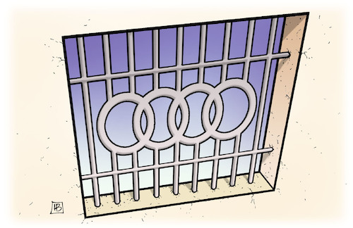 Cartoon: Stadler-Audi-Anklage (medium) by Harm Bengen tagged stadler,audi,anklage,diesel,abgasskandal,gefängnis,knast,fenster,logo,harm,bengen,cartoon,karikatur,stadler,audi,anklage,diesel,abgasskandal,gefängnis,knast,fenster,logo,harm,bengen,cartoon,karikatur