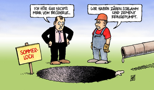 Cartoon: Static Kill im Sommerloch (medium) by Harm Bengen tagged static,kill,sommerloch,politik,regierung,brüderle,fdp,verschließen,bohrloch,bp,schlamm,zement,static kill,sommerloch,politik,regierung,fdp,bohrloch,bp,schlamm,zement,ölpest,static,kill