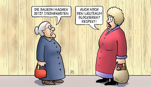 Cartoon: Sternfahrten (medium) by Harm Bengen tagged sternfahrten,weltraum,blockieren,susemil,jutta,bauernblockaden,bauern,proteste,harm,bengen,cartoon,karikatur,sternfahrten,weltraum,blockieren,susemil,jutta,bauernblockaden,bauern,proteste,harm,bengen,cartoon,karikatur