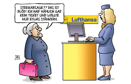 Cartoon: Streikabsage (medium) by Harm Bengen tagged streikabsage,ticket,stänkern,meckern,lufthansa,ufo,flugbegleiter,tarifkampf,flughafen,susemil,koffer,harm,bengen,cartoon,karikatur,streikabsage,ticket,stänkern,meckern,lufthansa,ufo,flugbegleiter,tarifkampf,flughafen,susemil,koffer,harm,bengen,cartoon,karikatur