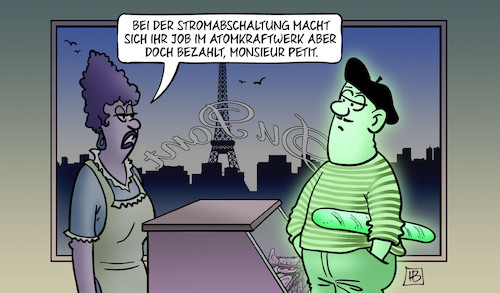 Cartoon: Stromausfälle Frankreich (medium) by Harm Bengen tagged stromausfälle,stromausfall,frankreich,stromabschaltung,job,atomkraftwerk,baeckerei,energie,harm,bengen,cartoon,karikatur,stromausfälle,stromausfall,frankreich,stromabschaltung,job,atomkraftwerk,baeckerei,energie,harm,bengen,cartoon,karikatur