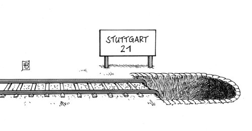 Cartoon: Stuttgart 21 (medium) by Harm Bengen tagged stuttgart,21,bahnprojekt,bahn,db,trasse,milliardengrab,bahnhof,oettinger,grube