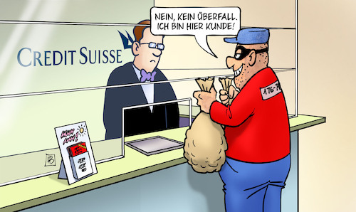 Cartoon: Suisse Secrets (medium) by Harm Bengen tagged credit,suisse,secrets,leak,bank,bankraub,kunde,geldsack,kriminalität,harm,bengen,cartoon,karikatur,credit,suisse,secrets,leak,bank,bankraub,kunde,geldsack,kriminalität,harm,bengen,cartoon,karikatur