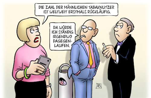 Cartoon: Tabaknutzer-Rückgang (medium) by Harm Bengen tagged zahl,männlichen,tabaknutzer,rückläufig,rückgang,raucher,rauchen,handy,harm,bengen,cartoon,karikatur,zahl,männlichen,tabaknutzer,rückläufig,rückgang,raucher,rauchen,handy,harm,bengen,cartoon,karikatur