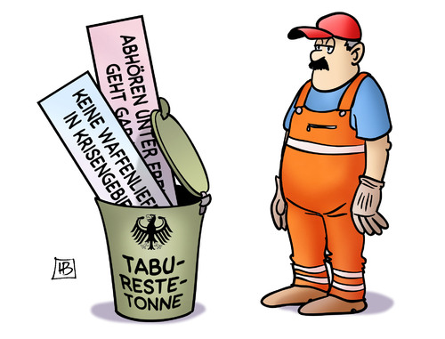 Cartoon: Tabu-Restetonne (medium) by Harm Bengen tagged abhoeren,unter,freunden,waffenlieferungen,krisengebiete,tabu,reste,tonne,muell,bundesregierung,politik,harm,bengen,cartoon,karikatur,abhoeren,unter,freunden,waffenlieferungen,krisengebiete,tabu,reste,tonne,muell,bundesregierung,politik,harm,bengen,cartoon,karikatur