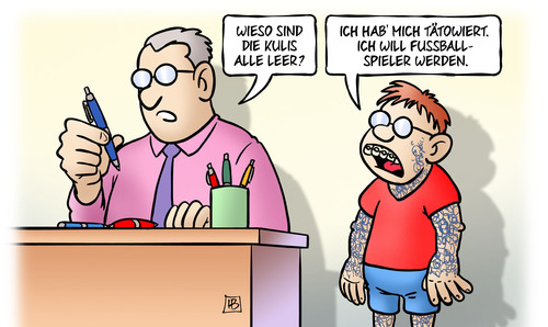 Cartoon: Tätowiert (medium) by Harm Bengen tagged kulis,kugelschreiber,leer,tätowieren,fussballspieler,mode,kind,vater,em,europameisterschaft,fussball,harm,bengen,cartoon,karikatur,kulis,kugelschreiber,leer,tätowieren,fussballspieler,mode,kind,vater,em,europameisterschaft,fussball,harm,bengen,cartoon,karikatur