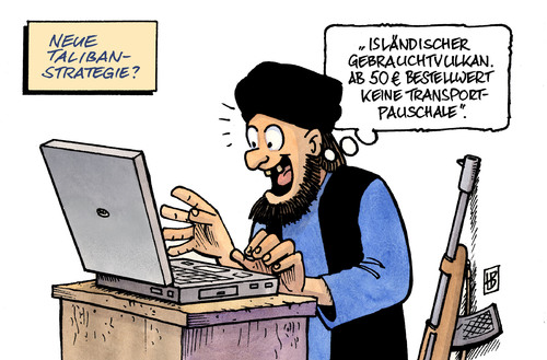 Cartoon: Taliban-Vulkan (medium) by Harm Bengen tagged taliban,vulkan,island,afghanistan,asche,wolke,krieg,isaf,guttenberg,verteidigungsminister,ebay,internet,einkauf,gebraucht,aufstand,luftangriff,kundus,untersuchungsausschuss,taliban,vulkan,island,afghanistan,asche,isaf,verteidigungsminister,ebay,internet,aufstand,untersuchungsausschuss