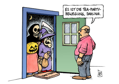 Cartoon: Tea-Party-Bewegung (medium) by Harm Bengen tagged tea,teaparty,party,bewegung,movement,usa,wahl,kongreßwahl,elections,halloween,monster,hexe,tod,tot,angst,terror,kürbis,obama,regierung,präsident,palin,teaparty,bewegung,movement,usa,wahl,wahlen,halloween,monster