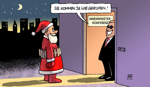 Cartoon: Terrorwarnung (medium) by Harm Bengen tagged terrorwarnung,terror,warnung,innenminister,innenministerkonferenz,antiterrorgesetze,telefonüberwachung,sicherheit,polizei,flughafen,kontrolle,weihnachtsmann,nikolaus,geschenk,sprengstoff,explosion,terrorwarnung,terror,warnung,telefonüberwachung,sicherheit,polizei,antiterrorgesetze,terrorismus,weihnachtsmann,terroristen