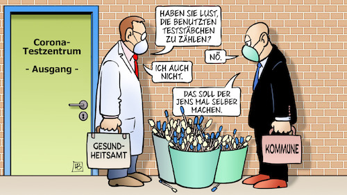 Cartoon: Testkontrolle (medium) by Harm Bengen tagged teststäbchen,zählen,testkontrolle,schnelltests,corona,testzentrum,gesundheitsamt,kommune,hintertür,muell,spahn,harm,bengen,cartoon,karikatur,teststäbchen,zählen,testkontrolle,schnelltests,corona,testzentrum,gesundheitsamt,kommune,hintertür,muell,spahn,harm,bengen,cartoon,karikatur