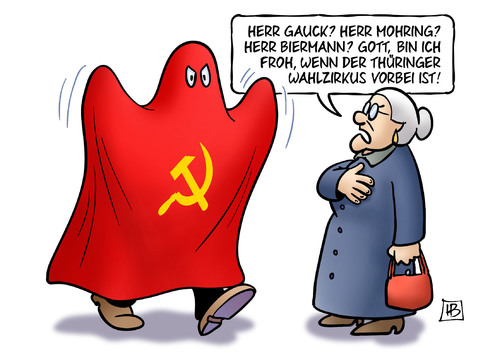 Cartoon: Thüringer Gespenst (medium) by Harm Bengen tagged thüringer,thüringen,gespenst,gauck,mohring,biermann,wahlzirkus,wahl,landdtag,cdu,spd,linke,grüne,ramelow,kommunismus,angst,ddr,susemil,harm,bengen,cartoon,karikatur,thüringer,thüringen,gespenst,gauck,mohring,biermann,wahlzirkus,wahl,landdtag,cdu,spd,linke,grüne,ramelow,kommunismus,angst,ddr,susemil,harm,bengen,cartoon,karikatur