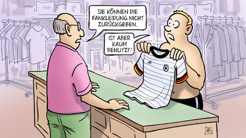 Cartoon: Trikot-Rückgabe (medium) by Harm Bengen tagged trikot,rückgabe,fankleidung,zurückgeben,umtausch,laden,ausgeschieden,löw,flick,bundestrainer,em,fussball,fan,england,deutschland,wembley,stadion,sportgeschäft,harm,bengen,cartoon,karikatur,trikot,rückgabe,fankleidung,zurückgeben,umtausch,laden,ausgeschieden,löw,flick,bundestrainer,em,fussball,fan,england,deutschland,wembley,stadion,sportgeschäft,harm,bengen,cartoon,karikatur