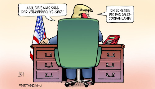 Cartoon: Trump-Schenkung (medium) by Harm Bengen tagged trump,schenkung,bibi,usa,israel,völkerrecht,westjordanland,netanjahu,siedlungsgebiete,anerkennung,harm,bengen,cartoon,karikatur,trump,schenkung,bibi,usa,israel,völkerrecht,westjordanland,netanjahu,siedlungsgebiete,anerkennung,harm,bengen,cartoon,karikatur