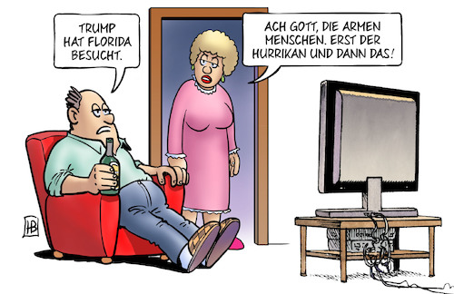 Cartoon: Trump in Florida (medium) by Harm Bengen tagged trump,florida,hurrikan,irma,usa,tv,harm,bengen,cartoon,karikatur,trump,florida,hurrikan,irma,usa,tv,harm,bengen,cartoon,karikatur