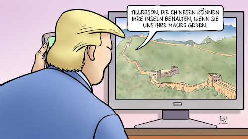 Cartoon: Trump und China (medium) by Harm Bengen tagged rex,tillerson,trump,china,chinesen,inseln,taiwan,mauer,mexiko,usa,präsident,harm,bengen,cartoon,karikatur,rex,tillerson,trump,china,chinesen,inseln,taiwan,mauer,mexiko,usa,präsident,harm,bengen,cartoon,karikatur