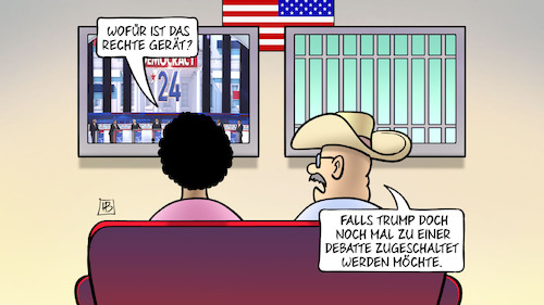 Cartoon: TV-Debatte und Trump (medium) by Harm Bengen tagged tv,debatte,trump,zugeschaltet,knast,gefängis,usa,wahlkampf,harm,bengen,cartoon,karikatur,tv,debatte,trump,zugeschaltet,knast,gefängis,usa,wahlkampf,harm,bengen,cartoon,karikatur