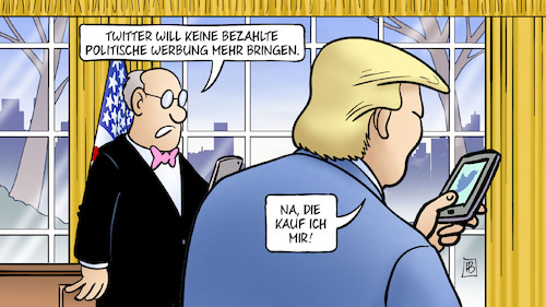 Cartoon: Twitter und pol. Werbung (medium) by Harm Bengen tagged twitter,bezahlte,politische,werbung,trump,oval,office,handy,wahlkampf,usa,harm,bengen,cartoon,karikatur,twitter,bezahlte,politische,werbung,trump,oval,office,handy,wahlkampf,usa,harm,bengen,cartoon,karikatur