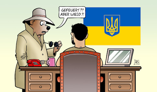 Cartoon: Ukraine-Geheimdienst (medium) by Harm Bengen tagged gefeuert,geheimdienst,baer,selenskyj,krieg,ukraine,russland,harm,bengen,cartoon,karikatur,gefeuert,geheimdienst,baer,selenskyj,krieg,ukraine,russland,harm,bengen,cartoon,karikatur