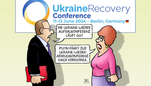 Cartoon: Ukraine-Wiederaufbau (medium) by Harm Bengen tagged ukraine,wiederaufbaukonferenz,putin,abbruch,konferenz,nordkorea,russland,krieg,harm,bengen,cartoon,karikatur,ukraine,wiederaufbaukonferenz,putin,abbruch,konferenz,nordkorea,russland,krieg,harm,bengen,cartoon,karikatur