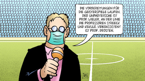 Cartoon: Unparteiische (medium) by Harm Bengen tagged vorbereitungen,geisterspiele,bundesliga,fussball,schiedsrichter,unparteiische,wieler,linienrichter,professoren,streeck,kekule,videoassistent,drosten,corona,coronavirus,ansteckung,pandemie,epidemie,krankheit,schaden,harm,bengen,cartoon,karikatur,vorbereitungen,geisterspiele,bundesliga,fussball,schiedsrichter,unparteiische,wieler,linienrichter,professoren,streeck,kekule,videoassistent,drosten,corona,coronavirus,ansteckung,pandemie,epidemie,krankheit,schaden,harm,bengen,cartoon,karikatur