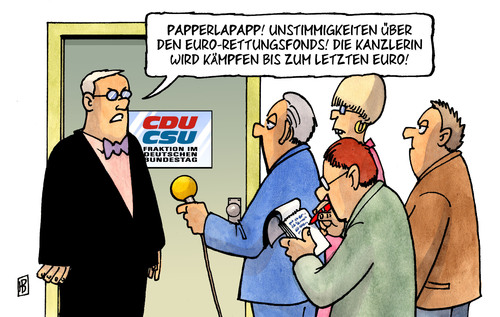 Cartoon: Unstimmigkeiten (medium) by Harm Bengen tagged unstimmigkeiten,streit,krach,rebellion,kampf,kämpfen,cdu,csu,fraktion,bundestag,euro,eurokrise,krise,eurorettung,rettung,rettungsschirm,efsf,kanzlerin,merkel,kauder,bosbach,leyen,fraktionschef,eurobonds,geld,wirtschaft,eu,eurozone,unstimmigkeiten,streit,krach,rebellion,kampf,kämpfen,cdu,csu,fraktion,euro,eurokrise,krise,eurorettung,rettung,rettungsschirm,merkel,kanzlerin,efsf,kauder,bosbach,leyen