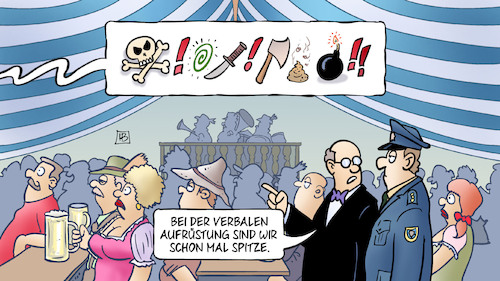 Cartoon: Verbale Aufrüstung (medium) by Harm Bengen tagged verbalen,aufrüstung,politischer,aschermittwoch,bierzelt,fluchen,harm,bengen,cartoon,karikatur,verbalen,aufrüstung,politischer,aschermittwoch,bierzelt,fluchen,harm,bengen,cartoon,karikatur