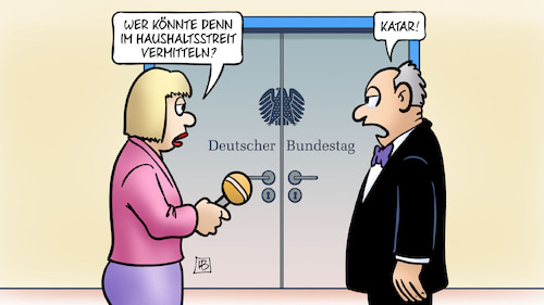 Cartoon: Vermittlung im Haushaltsstreit (medium) by Harm Bengen tagged haushaltsstreit,vermitteln,katar,bundestag,interview,geld,loch,nachtragshaushalt,haushalt,haushaltssperren,bverfg,urteil,harm,bengen,cartoon,karikatur,haushaltsstreit,vermitteln,katar,bundestag,interview,geld,loch,nachtragshaushalt,haushalt,haushaltssperren,bverfg,urteil,harm,bengen,cartoon,karikatur