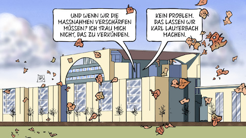 Cartoon: Verschärfungen und Lauterbach (medium) by Harm Bengen tagged massnahmen,verschärfungen,corona,problem,karl,lauterbach,kanzleramt,herbst,blaetter,harm,bengen,cartoon,karikatur,massnahmen,verschärfungen,corona,problem,karl,lauterbach,kanzleramt,herbst,blaetter,harm,bengen,cartoon,karikatur