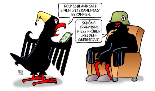 Cartoon: Veteranentag (medium) by Harm Bengen tagged deutschland,veteranentag,bundesadler,handy,reichsadler,nazi,tradition,heldengedenktag,militär,soldaten,bundeswehr,kriegstüchtigkeit,militarismus,pistorius,harm,bengen,cartoon,karikatur,deutschland,veteranentag,bundesadler,handy,reichsadler,nazi,tradition,heldengedenktag,militär,soldaten,bundeswehr,kriegstüchtigkeit,militarismus,pistorius,harm,bengen,cartoon,karikatur