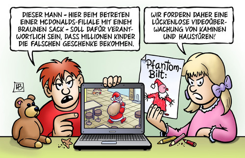 Cartoon: Videoüberwachung (medium) by Harm Bengen tagged videoüberwachung,bombe,alarm,bombenalarm,bonn,mcdonalds,phantombild,fahndung,weihnachten,weihnachtsmann,laptop,kinder,geschenke,buntstifte,harm,bengen,cartoon,karikatur,videoüberwachung,bombe,alarm,bombenalarm,bonn,mcdonalds,phantombild,fahndung,weihnachten,weihnachtsmann,laptop,kinder,geschenke,buntstifte,harm,bengen,cartoon,karikatur