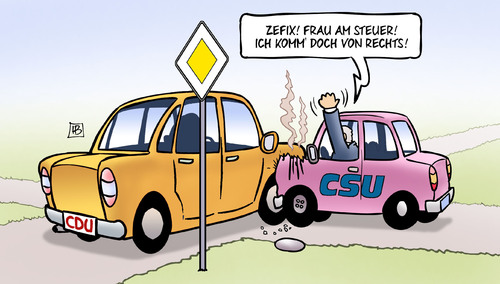 Cartoon: Vorfahrt (medium) by Harm Bengen tagged seehofer,denkzettel,csu,cdu,merkel,auto,kfz,kreuzung,unfall,vorfahrt,kritik,parteitag,wahl,harm,bengen,cartoon,karikatur,seehofer,denkzettel,csu,cdu,merkel,auto,kfz,kreuzung,unfall,vorfahrt,kritik,parteitag,wahl,harm,bengen,cartoon,karikatur