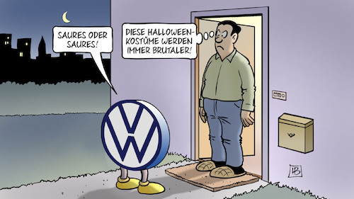 Cartoon: VW-Horror (medium) by Harm Bengen tagged saures,halloween,horror,kostüme,brutaler,vw,entlassungen,werksschliessungen,harm,bengen,cartoon,karikatur,saures,halloween,horror,kostüme,brutaler,vw,entlassungen,werksschliessungen,harm,bengen,cartoon,karikatur