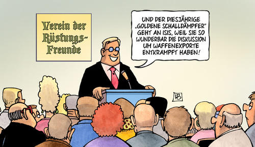 Cartoon: Waffenexportdebatte (medium) by Harm Bengen tagged schalldaempfer,isis,irak,terror,tod,diskussion,waffen,waffenexporte,deutschland,entkrampft,verein,ruestung,ruestungsexporte,freunde,harm,bengen,cartoon,karikatur,schalldaempfer,isis,irak,terror,tod,diskussion,waffen,waffenexporte,deutschland,entkrampft,verein,ruestung,ruestungsexporte,freunde,harm,bengen,cartoon,karikatur