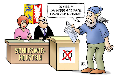 Cartoon: Wahl SWH und Frankreich (medium) by Harm Bengen tagged wahl,landtagswahl,swh,frankreich,plattdeutsch,schleswig,holstein,urne,harm,bengen,cartoon,karikatur,wahl,landtagswahl,swh,frankreich,plattdeutsch,schleswig,holstein,urne,harm,bengen,cartoon,karikatur