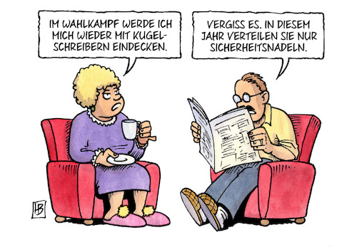 Cartoon: Wahl und Sicherheit (medium) by Harm Bengen tagged wahl,innere,sicherheit,terrorismus,bundestagswahlkampf,kugelschreibern,sicherheitsnadeln,zeitung,harm,bengen,cartoon,karikatur,wahl,innere,sicherheit,terrorismus,bundestagswahlkampf,kugelschreibern,sicherheitsnadeln,zeitung,harm,bengen,cartoon,karikatur