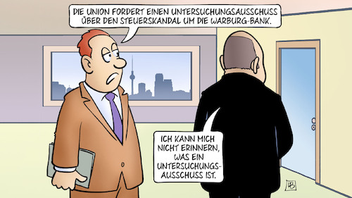 Cartoon: Warburg-U-Ausschuss (medium) by Harm Bengen tagged union,untersuchungsausschuss,steuerskandal,warburg,bank,scholz,cumex,erinnerungslücken,berlin,harm,bengen,cartoon,karikatur,union,untersuchungsausschuss,steuerskandal,warburg,bank,scholz,cumex,erinnerungslücken,berlin,harm,bengen,cartoon,karikatur